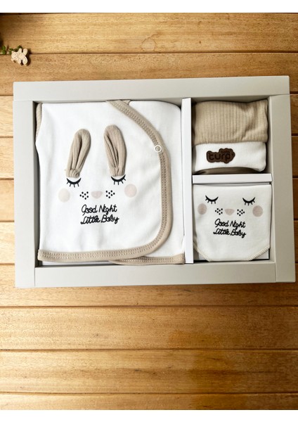 Turp 5'li Good Night Yazılı Kulaklı Unisex Hastane Çıkışı-Bej fiyatları