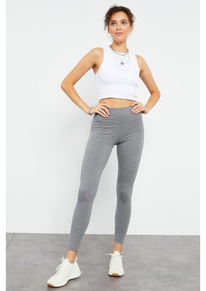 Slim Fit 3lü Paket Siyah-Gri Melanj-Petrol Kadın Tayt - 94011 fiyatları