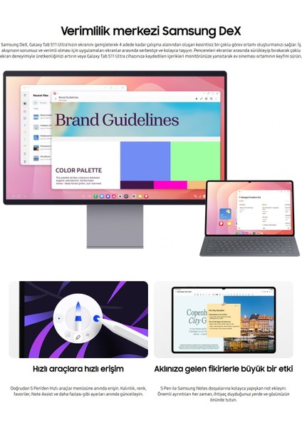 Gelişmiş Yapay Zeka Galaxy Tab S11 Ultra 14.6" Amoled 120Hz Dev Ekran S-Pen Dahil Profesyonel Tablet - Grafit + 128GB Hafıza Kartı Hediyeli fiyatları