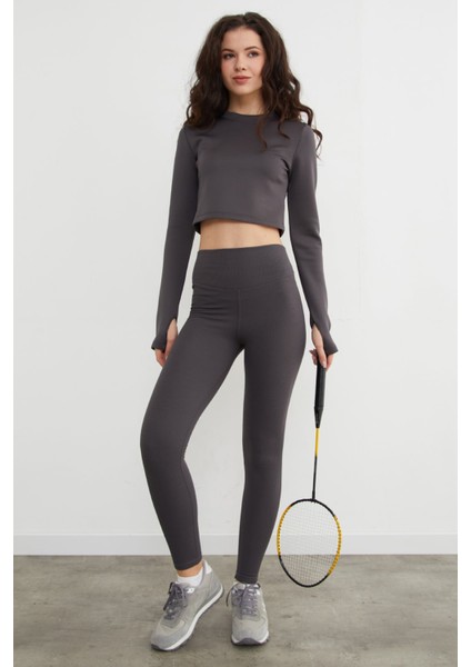 Basic Bisiklet Yaka Parmak Geçmeli Crop Bluz modelleri