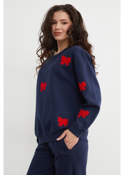 3 Iplik Fiyonk Nakışlı Oversize Sweatshirt indirimleri