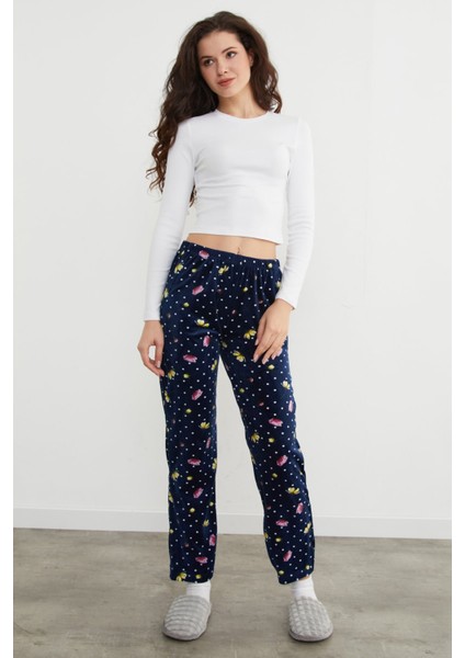 Çiçek Baskılı Kadife Pijama Altı modelleri