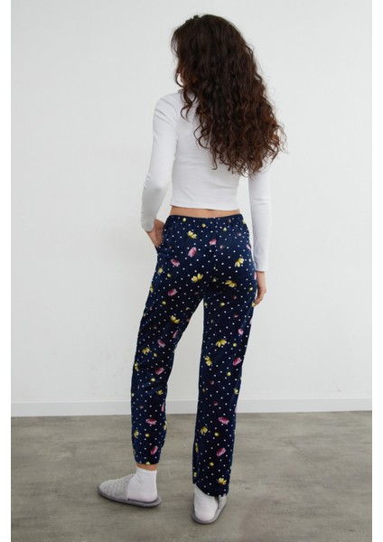 Çiçek Baskılı Kadife Pijama Altı