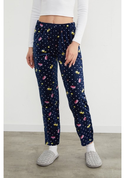 Çiçek Baskılı Kadife Pijama Altı