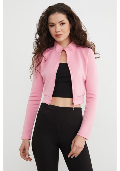Dik Yaka Fermuarlı Dalgıç Kumaş Spor Ceket