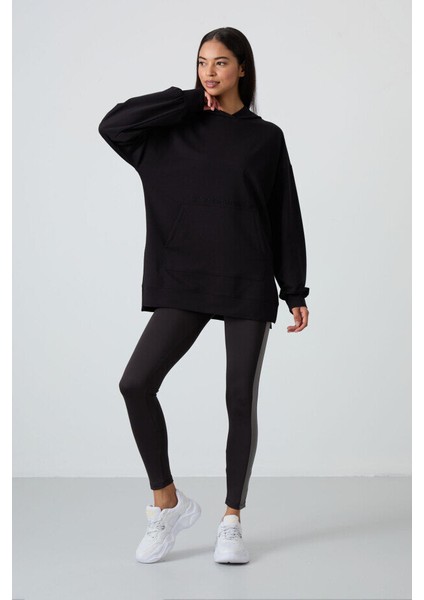 Oversize Kapüşonlu 2li Paket Siyah-Çağla Kadın Tunik Sweatshirt - 97163 fiyatları
