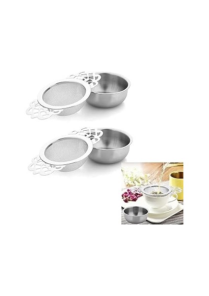 Aputue Açık Çay Için Çay Süzgeçleri, 2 Adet Ince Gözenekli Çift Kanatlı Çay Süzgeci, Paslanmaz Çeli