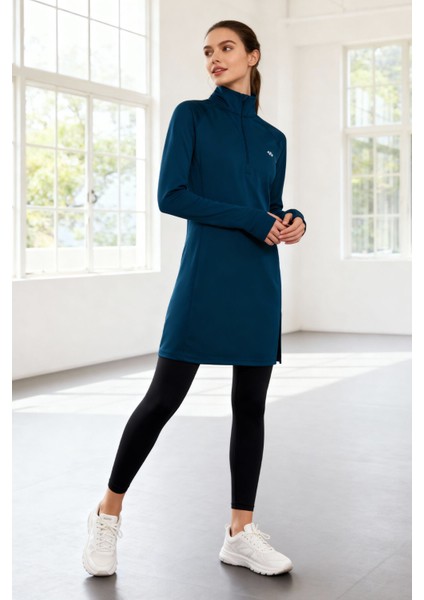 Indigo Yarım Fermuarlı Dik Yaka Standart Kalıp Kadın Sporcu Tunik - 97309 fiyatları