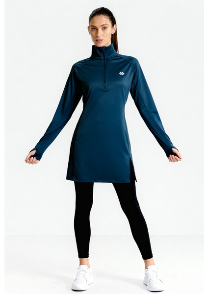Indigo Yarım Fermuarlı Dik Yaka Standart Kalıp Kadın Sporcu Tunik - 97309 fırsatları