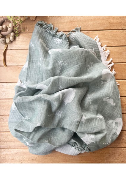 105X120 Büyük Boy Deniz Altı Hayvanları %100 Pamuk Çift Katlı Jakarlı Müslin – Mint