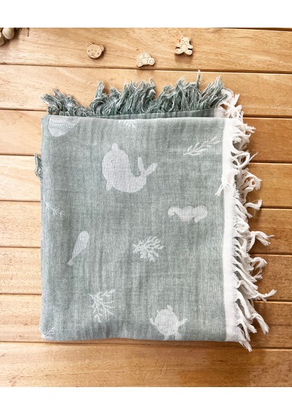 105X120 Büyük Boy Deniz Altı Hayvanları %100 Pamuk Çift Katlı Jakarlı Müslin – Mint modelleri