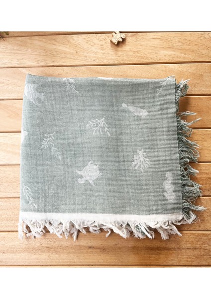 105X120 Büyük Boy Deniz Altı Hayvanları %100 Pamuk Çift Katlı Jakarlı Müslin – Mint fırsatları