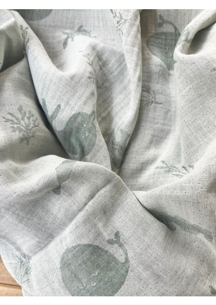 105X120 Büyük Boy Deniz Altı Hayvanları %100 Pamuk Çift Katlı Jakarlı Müslin – Mint