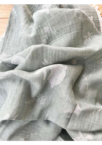 105X120 Büyük Boy Deniz Altı Hayvanları %100 Pamuk Çift Katlı Jakarlı Müslin – Mint