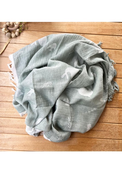 105X120 Büyük Boy Deniz Altı Hayvanları %100 Pamuk Çift Katlı Jakarlı Müslin – Mint