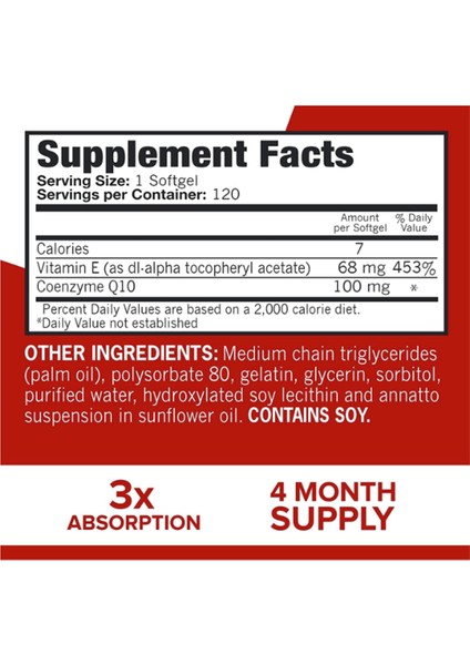 COQ10 100MG 120 Softgels, Ultra COQ10 100MG, 3x Better Absorption, Antioxidant For Heart Health Energy Production, Coenzyme Q10 Vitamins And. fiyatları