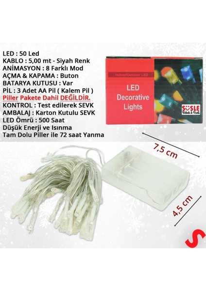 Renkli Pilli Animasyonlu LED Işık Seti, 5 Metrelik, 50 LED ile Parlak ve Canlı Ortamlar fiyatları