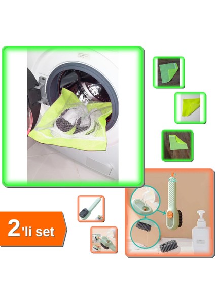 Sarı Fermuarlı Hassas Çamaşır Ayakkabı Filesi + Deterjan Hazneli Süet Bot Fırçası - 2li Set G6Z7D3