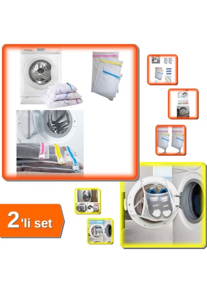 3 Adet Renkli Fermuarlı Yıkama Filesi + Hassas Ayakkabı Yıkama Filesi Kapak Bağlamalı - 2li Set R4A5