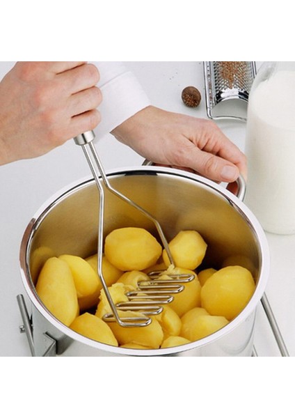 Tırtıklı Patates Kesme Bıçağı Dilimleyici + 27 cm Inox Metal Paslanmaz Patates Ezici - 2li Set N1H8C fırsatları