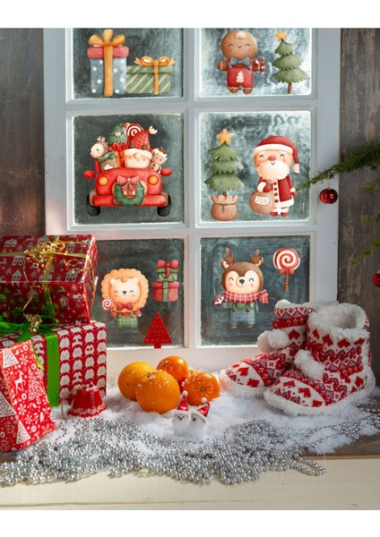 Renkli Hayvanlar Yılbaşı Temalı Çocuk Odası Duvar ve Cam Stickerı