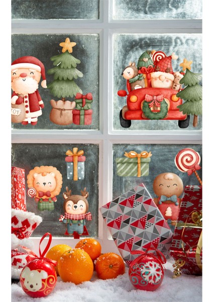 Renkli Hayvanlar Yılbaşı Temalı Çocuk Odası Duvar ve Cam Stickerı fiyatları