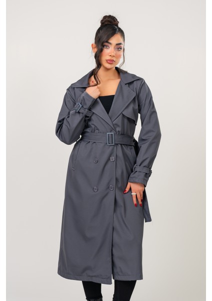 Kadın Kemerli Astarlı 120 cm Bundit Uzun Trençkot