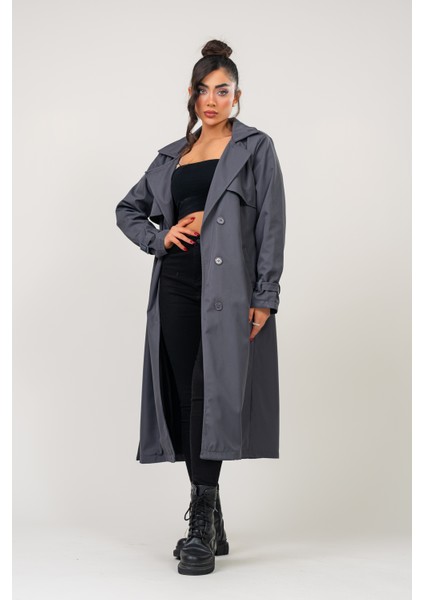 Kadın Kemerli Astarlı 120 cm Bundit Uzun Trençkot