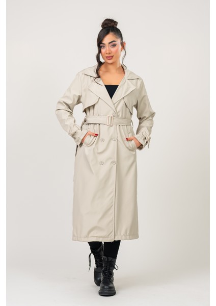 Kadın Kemerli Astarlı 120 cm Bundit Uzun Trençkot