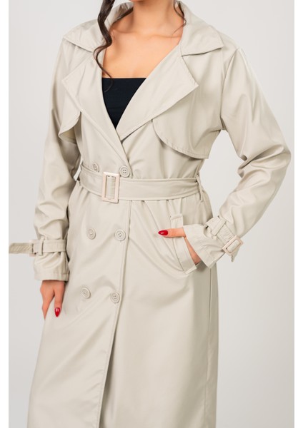 Kadın Kemerli Astarlı 120 cm Bundit Uzun Trençkot