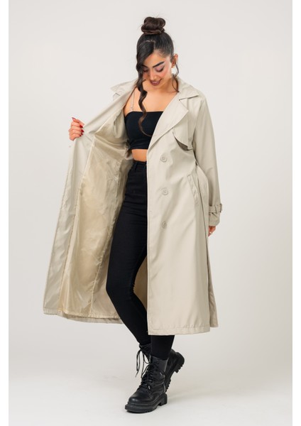 Kadın Kemerli Astarlı 120 cm Bundit Uzun Trençkot