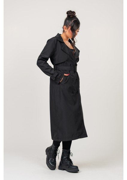 Kadın Kemerli Astarlı 120 cm Bundit Uzun Trençkot