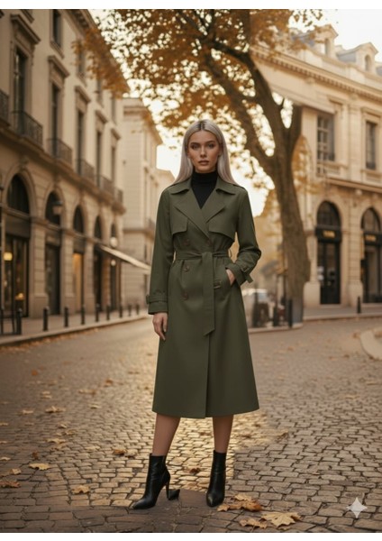 Kadın Kemerli Astarlı 120 cm Bundit Uzun Trençkot