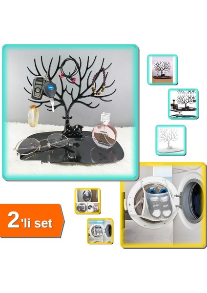 Siyah Geyik Şeklinde Mücevher Organizeri + Ayakkabı Yıkama Filesi Kapak Bağlamalı - 2li Set D2T9X2