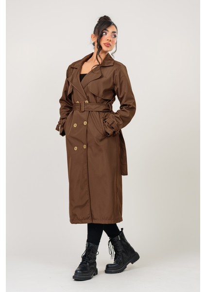 Kadın Kemerli Astarlı 120 cm Bundit Uzun Trençkot