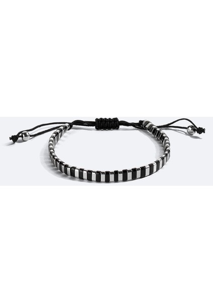 Erkek Siyah - Gümüş Taşlı Bileklik B009606