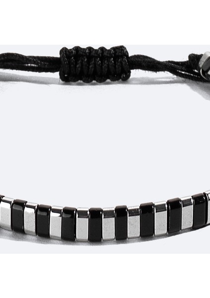 Erkek Siyah - Gümüş Taşlı Bileklik B009606 modelleri