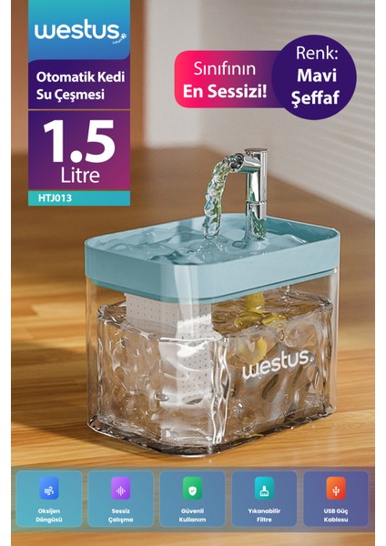 Inpets H13 1.5l Otomatik Kedi Köpek Su Pınarı Çeşmesi Ultra Sessiz Su Sebili Şelalesi - USB Girişli
