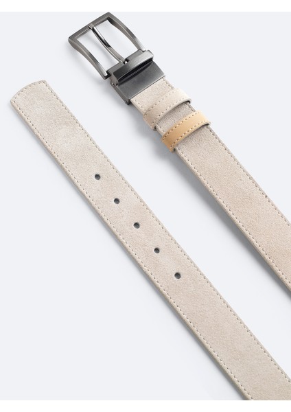 Erkek Bej Çift Taraflı Deri Kemer B009303