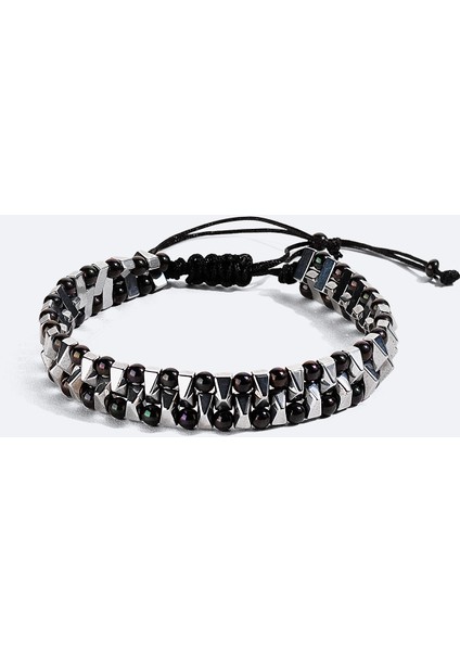 Erkek Gümüş Rengi Taşlı Bileklik B009602