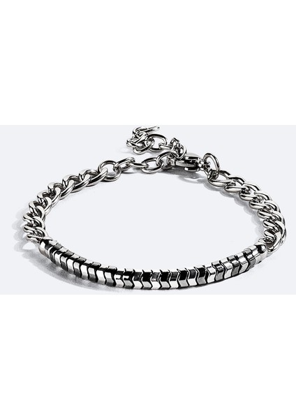 Erkek Gümüş Rengi Taşlı Bileklik B009611