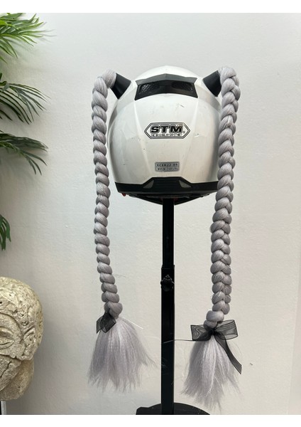 Motor & Motosiklet Gri Simli Çift Örgü Saç Kask Dış Aksesuarı fiyatları