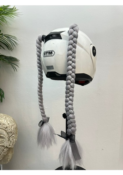 Motor & Motosiklet Gri Simli Çift Örgü Saç Kask Dış Aksesuarı modelleri