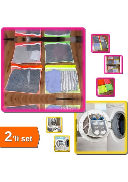 4 Adet 4 Renk Bavul Içi Düzenleyici + Hassas Ayakkabı Yıkama Filesi Kapak Bağlamalı - 2li Set Z0Q3P5