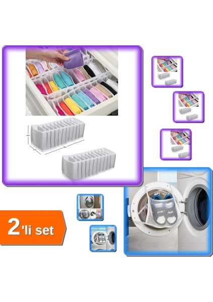 10 Gözlü Akordiyon Çekmece Düzenleyici + Ayakkabı Yıkama Filesi Kapak Bağlamalı - 2li Set A7U1S0