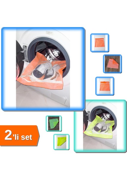 Fermuarlı Hassas Çamaşır Ayakkabı Yıkama Filesi - Sarı ve Turuncu Büyük Yıkama File - 2li Set H2B8H0