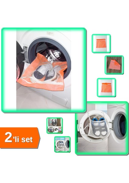 Turuncu Fermuarlı Hassas Ayakkabı Yıkama Filesi + Ayakkabı Yıkama Filesi Kapak Bağlamalı - 2li Set