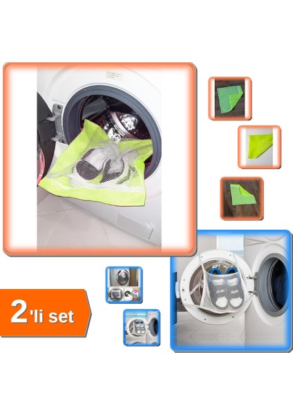 Sarı Fermuarlı Hassas Ayakkabı Yıkama Filesi + Ayakkabı Yıkama Filesi Kapak Bağlamalı - 2li Se T A4E