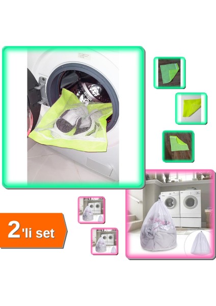 Sarı Fermuarlı Hassas Ayakkabı Terlik Yıkama Filesi + Çamaşır Yıkama Filesi Büyük Boy - 2li Set H1Z3