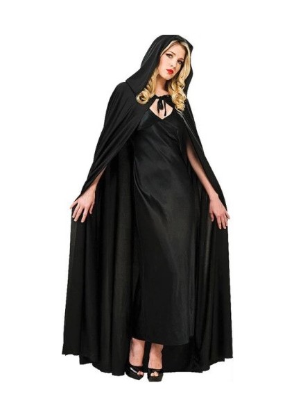 Siyah Renk Kapşonlu Pelerin